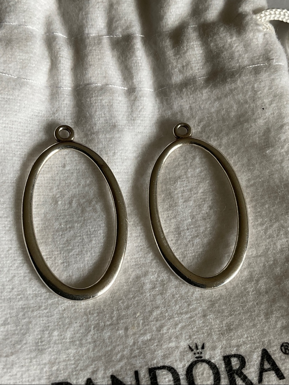 Pandora Silver Oval Drop Earring Charms - Silver